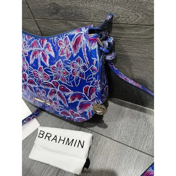 BRAHMIN Shayna Torrone Tropical Floral Palm Tree Leather Purse Bag B000499